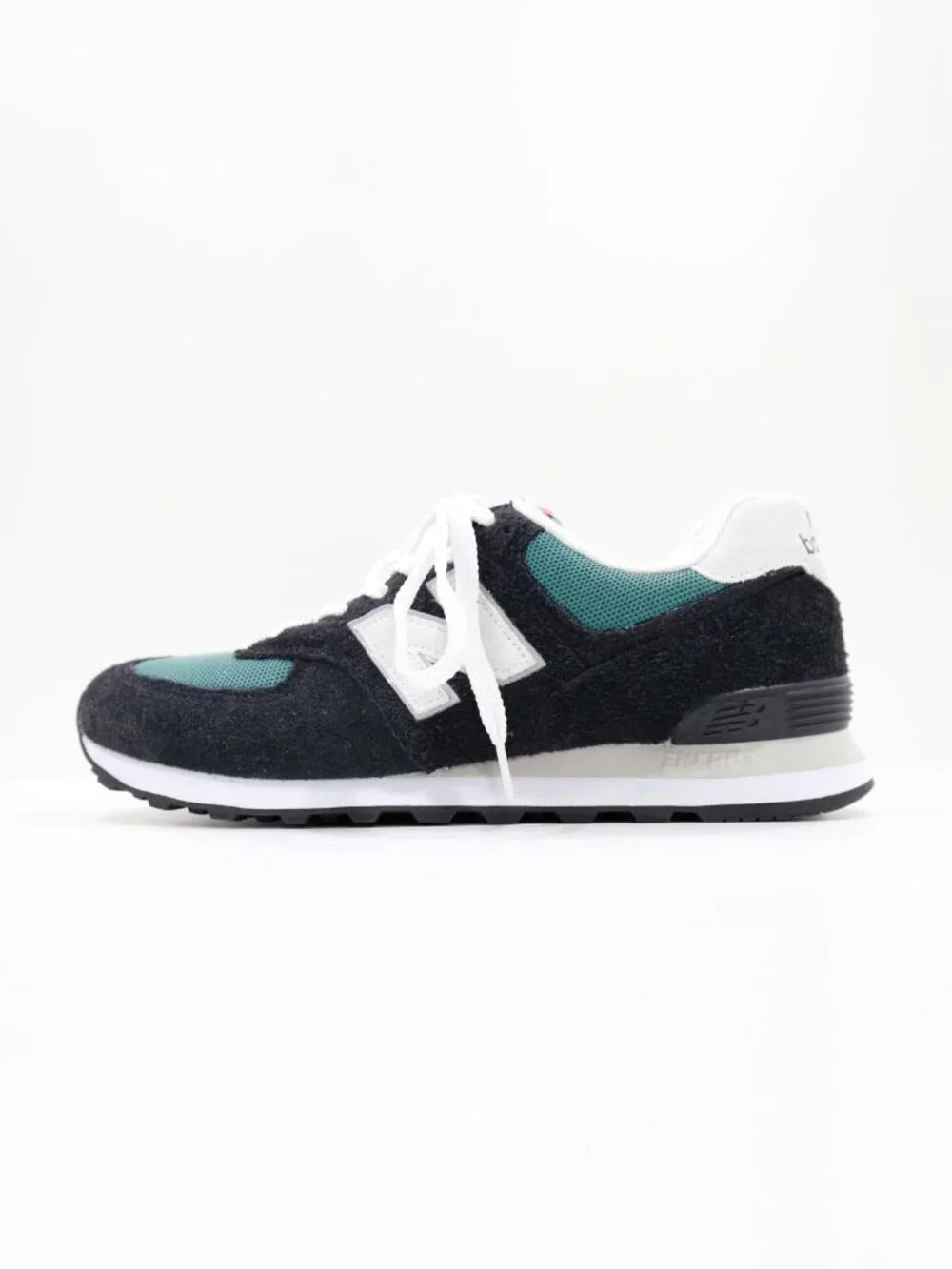New Balance 574 Black Suede Green Mesh Low Top Sneakers - Women's 11.5